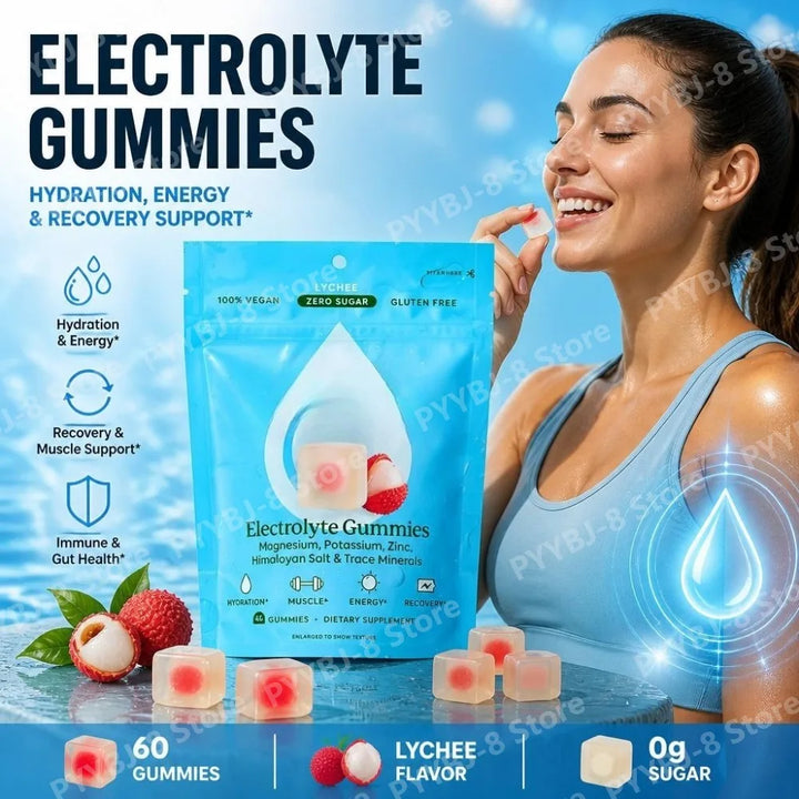 Electrolyte Gummies – Vegan, Zero Sugar, Magnesium, Potassium &amp; Vitamin C, 42 Count
