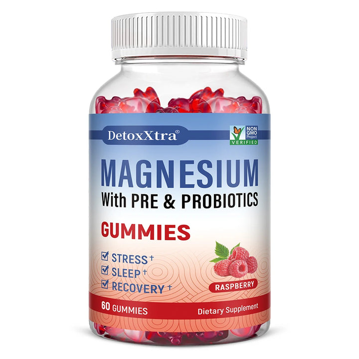 Magnesium Citrate Supplement Gummies with Prebiotics &amp; Probiotics for Stress, Sleep &amp; Recovery - Vegan, Gluten Free, Non-GMO