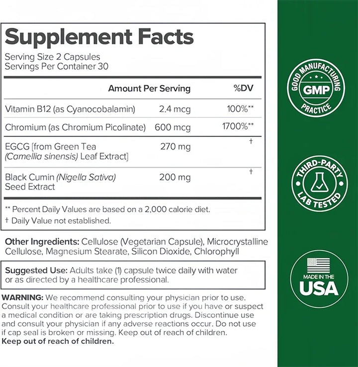 Green Tea &amp; Vitamin B12 Capsules – Metabolism &amp; Antioxidant Support