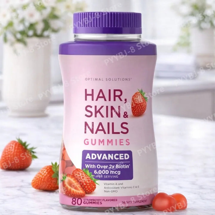 Biotin Gummie Strawberry Flavor with 6000Mcg Biotin &amp; Vitamin Support Healthy Hair Skin and Nails 80pcs Nutritional Supplement