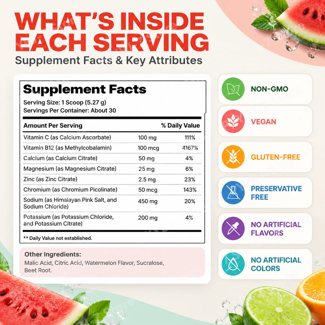 Electrolyte Drink Powder – Sodium, Potassium, Magnesium &amp; Vitamins