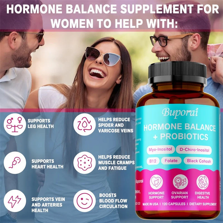 Hormone Balance + Probiotics - Relieves Fatigue, Mood Swings, Supports PMS, Menopause, PMDD, Improve Digestion and Metabolism