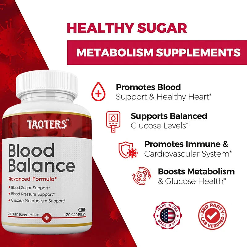 Natural Blood Balance Capsules - Vitamin C, B6,12,Hawthorn, Heart &amp; Blood Sugar Balance Circulation Support, Promotes Metabolism