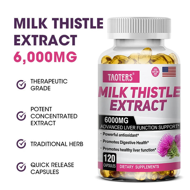 Milk Thistle 6000 Mg Silymarin and Dandelion Root for Liver Health and Antioxidant Detoxification
