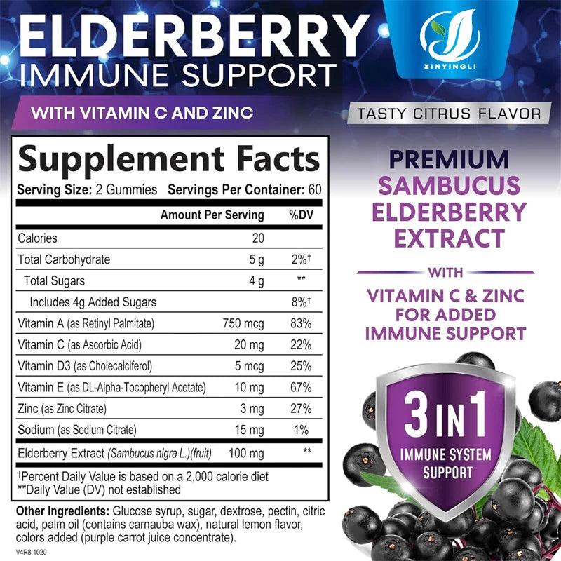 Elderberry Gummies with Vitamin C, D3 &amp; Zinc