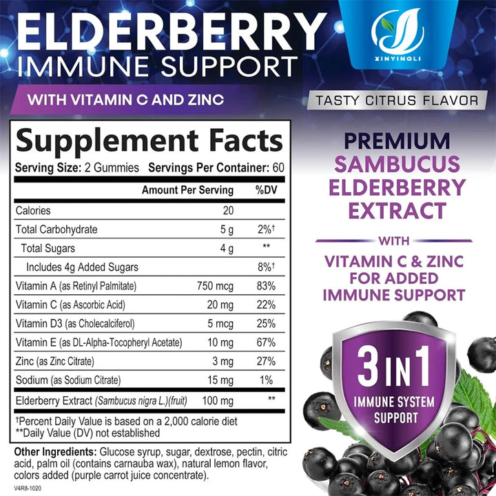 Elderberry Gummies with Vitamin C, D3 &amp; Zinc