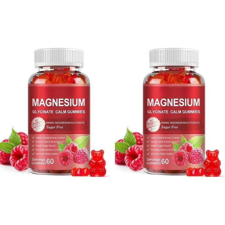 Magnesium Glycinate Gummies Sugar Free Vegan Raspberry Calm Sleep and Memory Support with Vitamin D3 and B6 CoQ10 60 Gummies