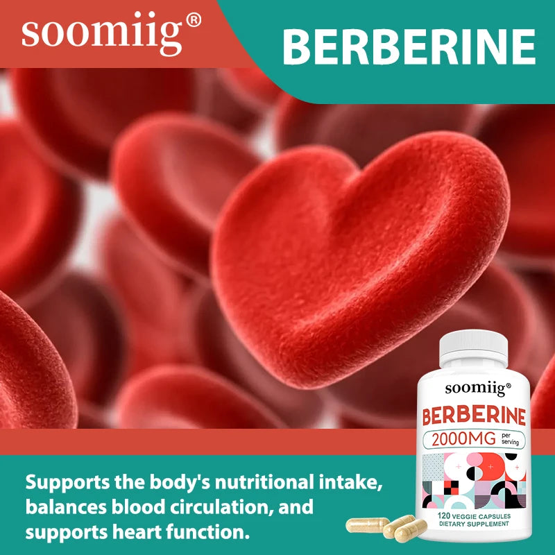 Berberine Capsules 2000mg, Supports Heart, Cardiovascular Health, Digestion, Liver Health, Immunity &amp; Metabolic Balance
