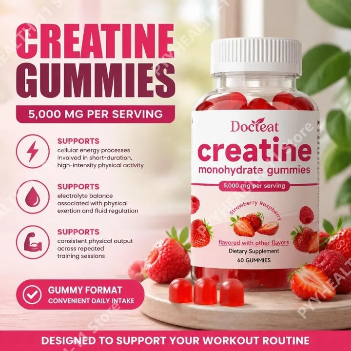 Docteat Creatine Monohydrate Gummies – 5,000mg, 60 Count