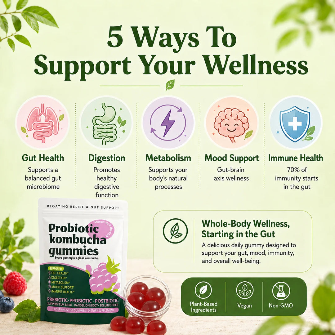 Probiotic Kombucha Gummies – Berry, Prebiotic &amp; Postbiotic