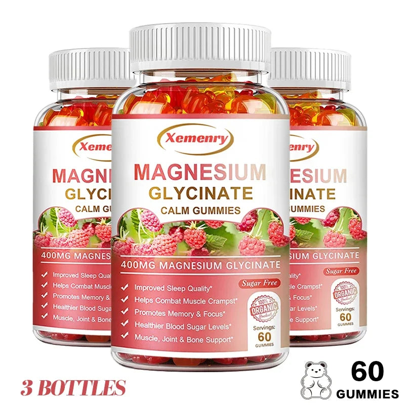 Magnesium Glycinate Gummies - Calm, Relieves Stress, Promotes Sleep, for Brain Health, Strengthen Muscles and Bones