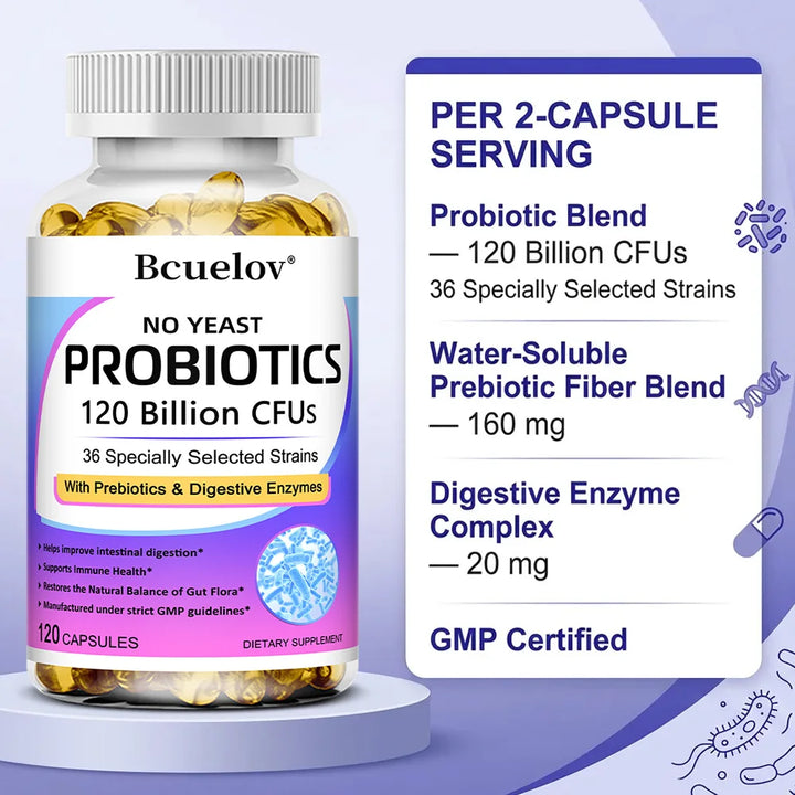 Probiotics 120 Billion CFU – Prebiotics &amp; Digestive Enzymes