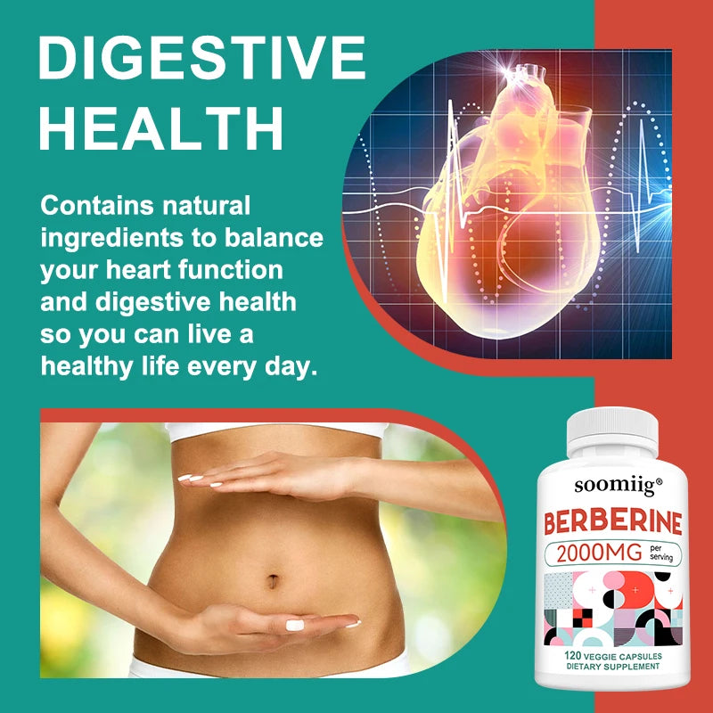 Berberine Capsules 2000mg, Supports Heart, Cardiovascular Health, Digestion, Liver Health, Immunity &amp; Metabolic Balance