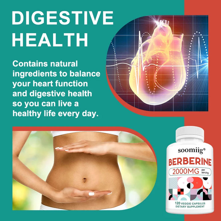 Berberine Capsules 2000mg, Supports Heart, Cardiovascular Health, Digestion, Liver Health, Immunity &amp; Metabolic Balance