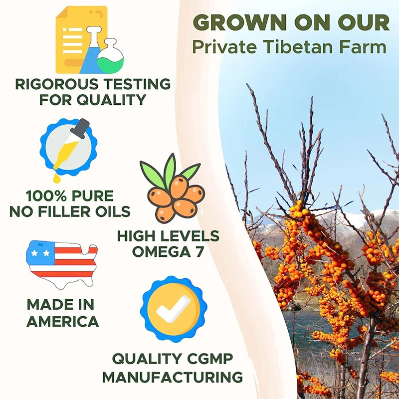 Sea Buckthorn Oil Blend, Complete Omega-7, Supports Skin, Immune, Cardiovascular, Digestive and Liver Health 120 Softgels