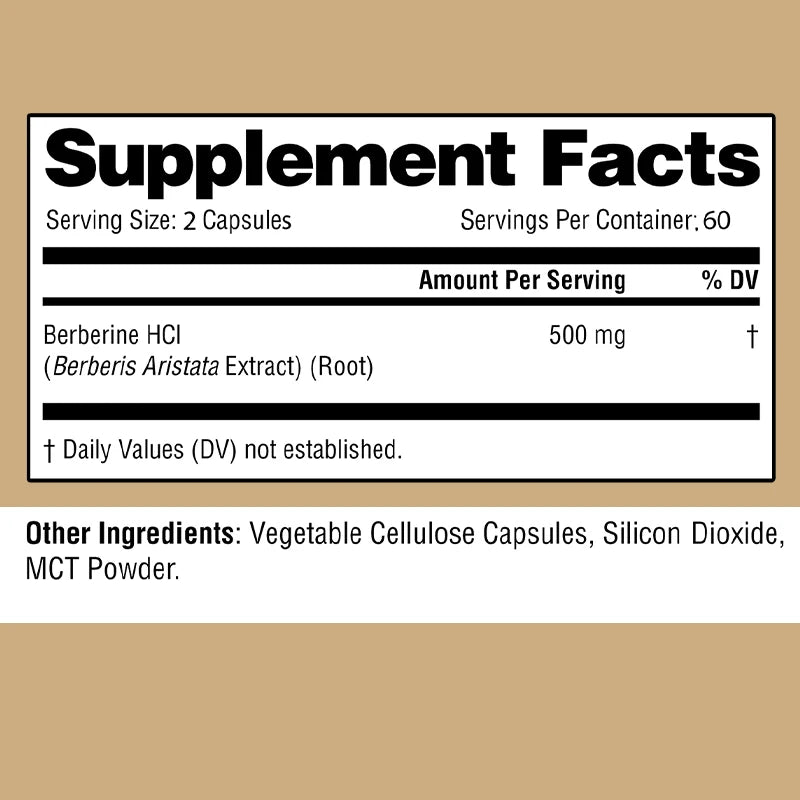 Berberine Capsules 500 Mg - Promotes Cardiovascular and Cholesterol Health, Support Healthy Weight Management and Immune System