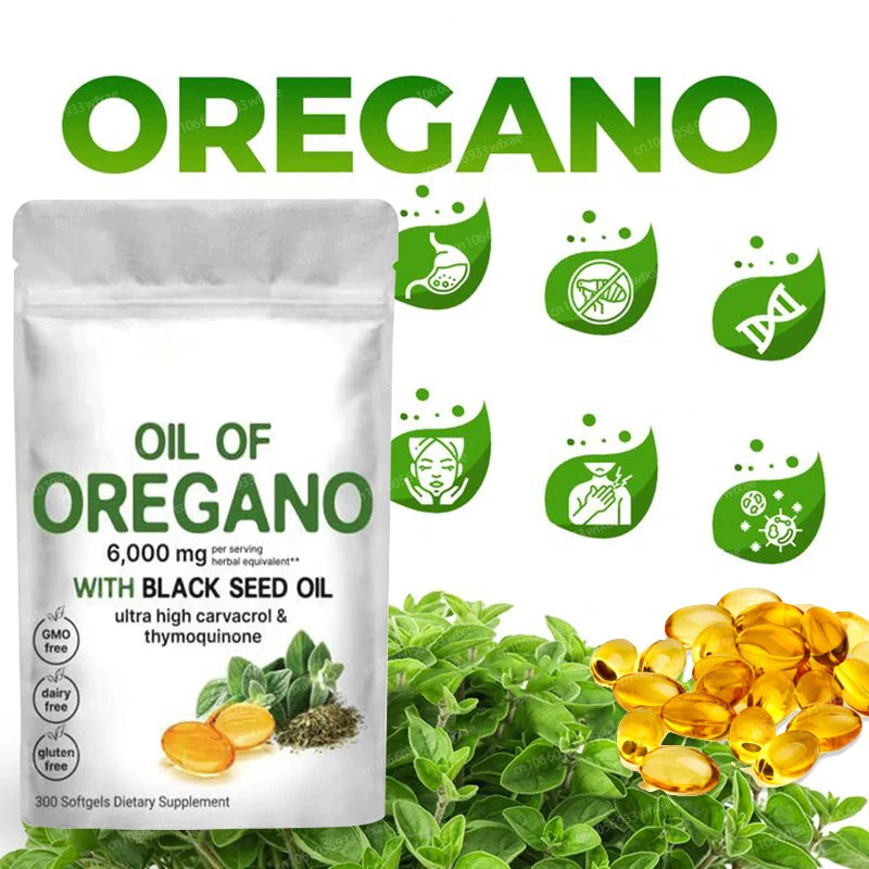 2 in 1 Oil of Oregano Softgels with Black Seed Oil Boosts Immunity Skin Health Capsules