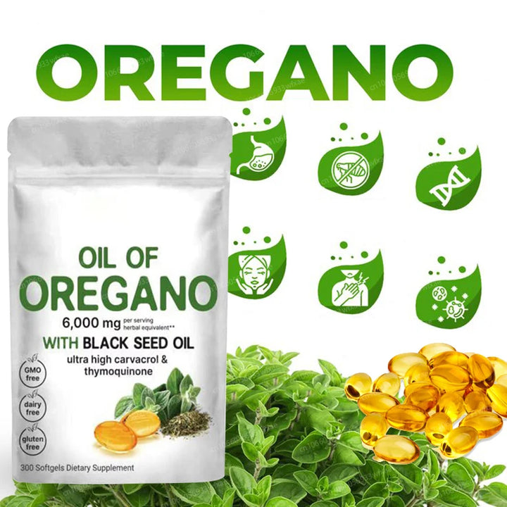 2 in 1 Oil of Oregano Softgels with Black Seed Oil Boosts Immunity Skin Health Capsules