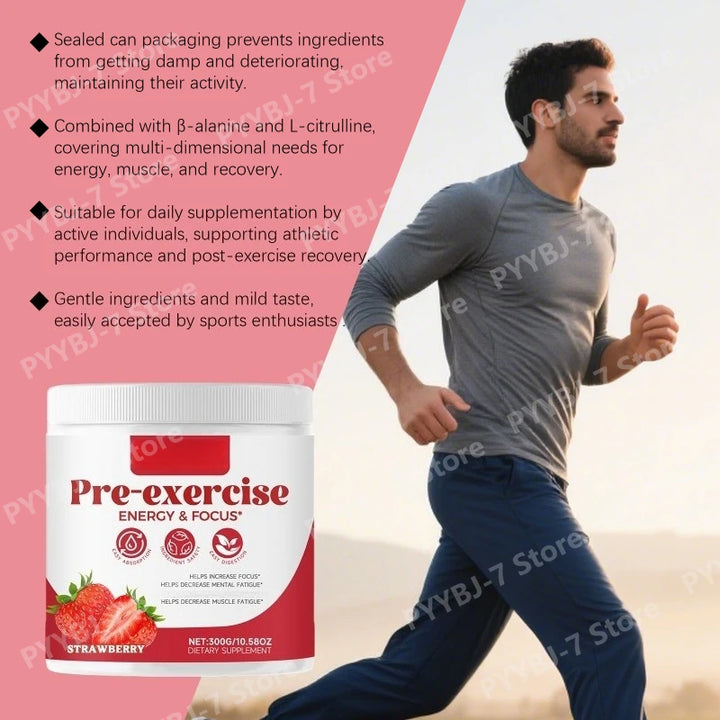 Pre-Workout Energy &amp; Focus Powder – Strawberry 300g