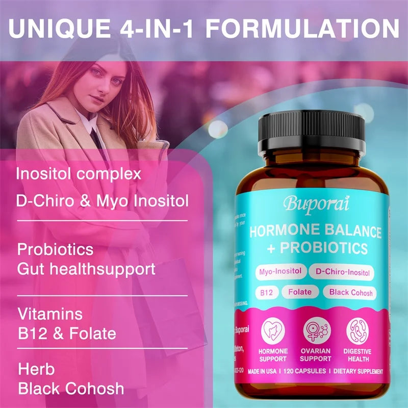 Hormone Balance + Probiotics - Relieves Fatigue, Mood Swings, Supports PMS, Menopause, PMDD, Improve Digestion and Metabolism