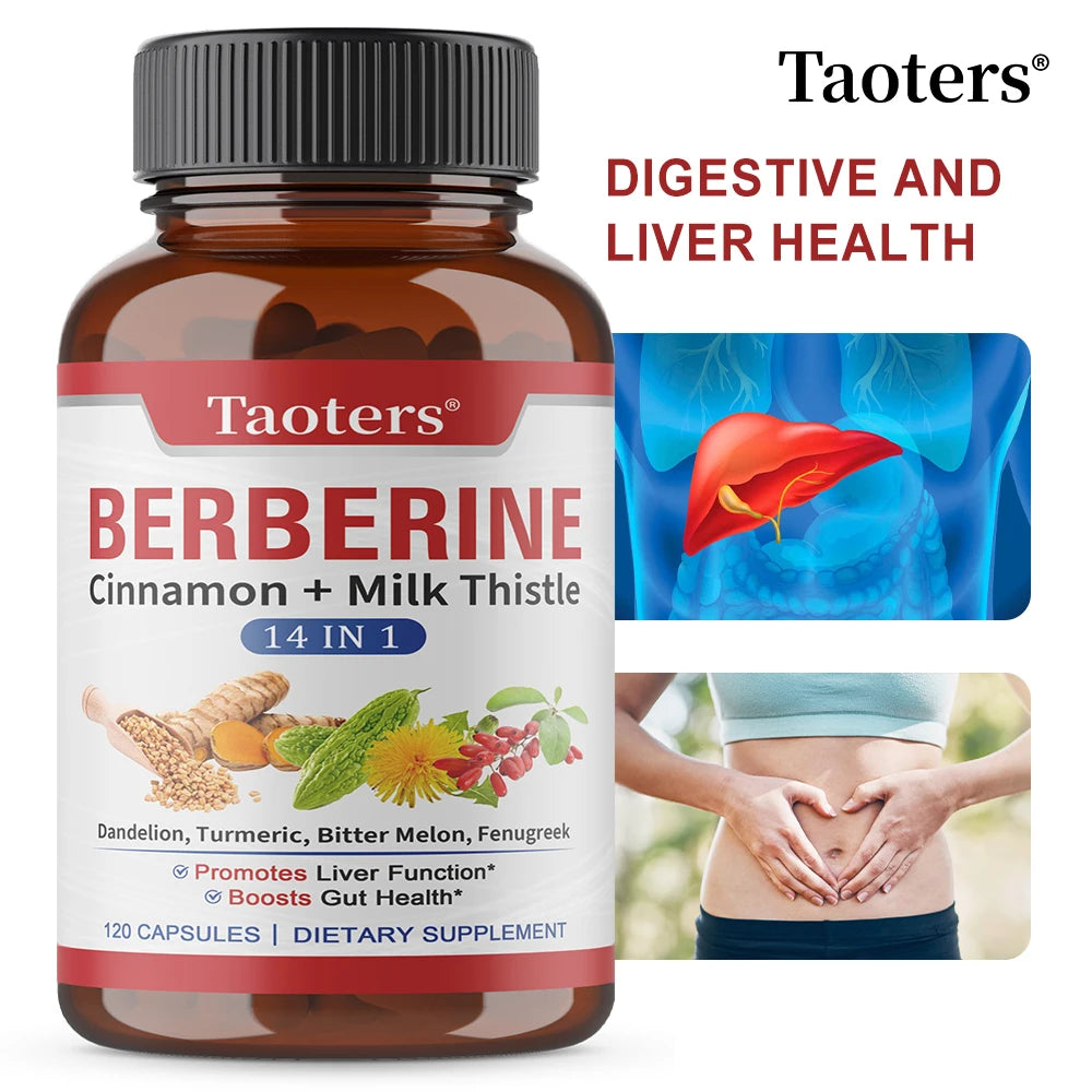 Berberine Capsules with Cinnamon, Milk Thistle, Support Cardiovascular Gut Liver Health, Balance Metabolism Boost Immunity