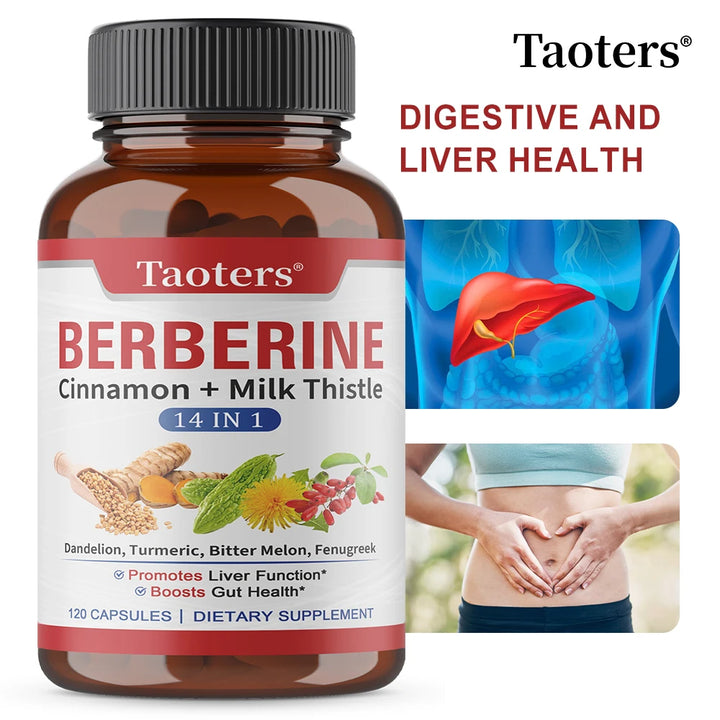 Berberine Capsules with Cinnamon, Milk Thistle, Support Cardiovascular Gut Liver Health, Balance Metabolism Boost Immunity