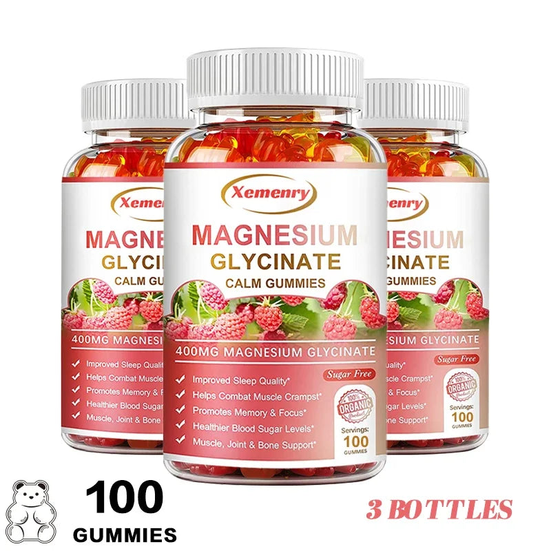 Magnesium Glycinate Gummies - Calm, Relieves Stress, Promotes Sleep, for Brain Health, Strengthen Muscles and Bones