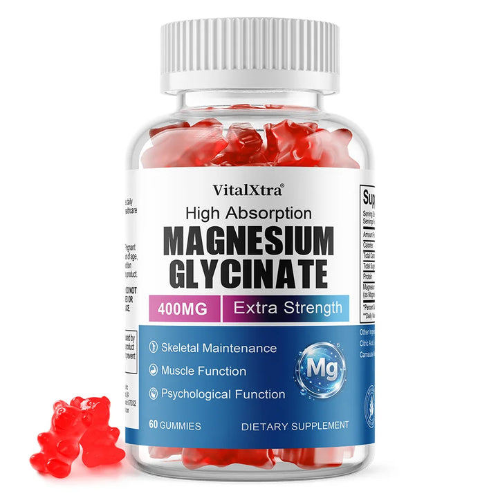 Magnesium Glycinate Gummies, High Absorption, Support Nerve Mood Sleep Muscle Recovery Heart &amp; Bone Health, Relieve Stress