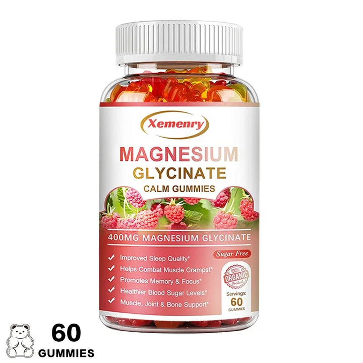 Magnesium Glycinate Gummies - Calm, Relieves Stress, Promotes Sleep, for Brain Health, Strengthen Muscles and Bones