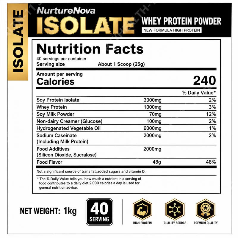 Whey Protein Isolate Powder Low Fat Supplement for Muscle Recovery and Lean Diet Sports Fitness Nutrition Dietary Supplement 1kg