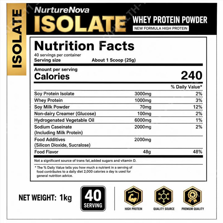 Whey Protein Isolate Powder Low Fat Supplement for Muscle Recovery and Lean Diet Sports Fitness Nutrition Dietary Supplement 1kg