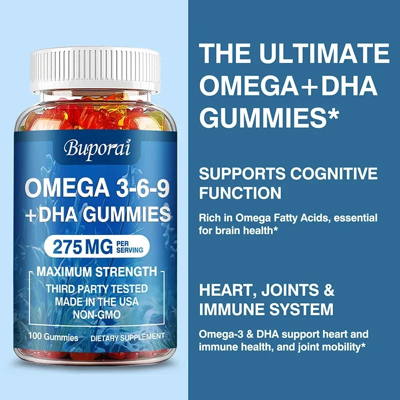 Omega 3-6-9 + DHA Gummies – Brain &amp; Eye Support