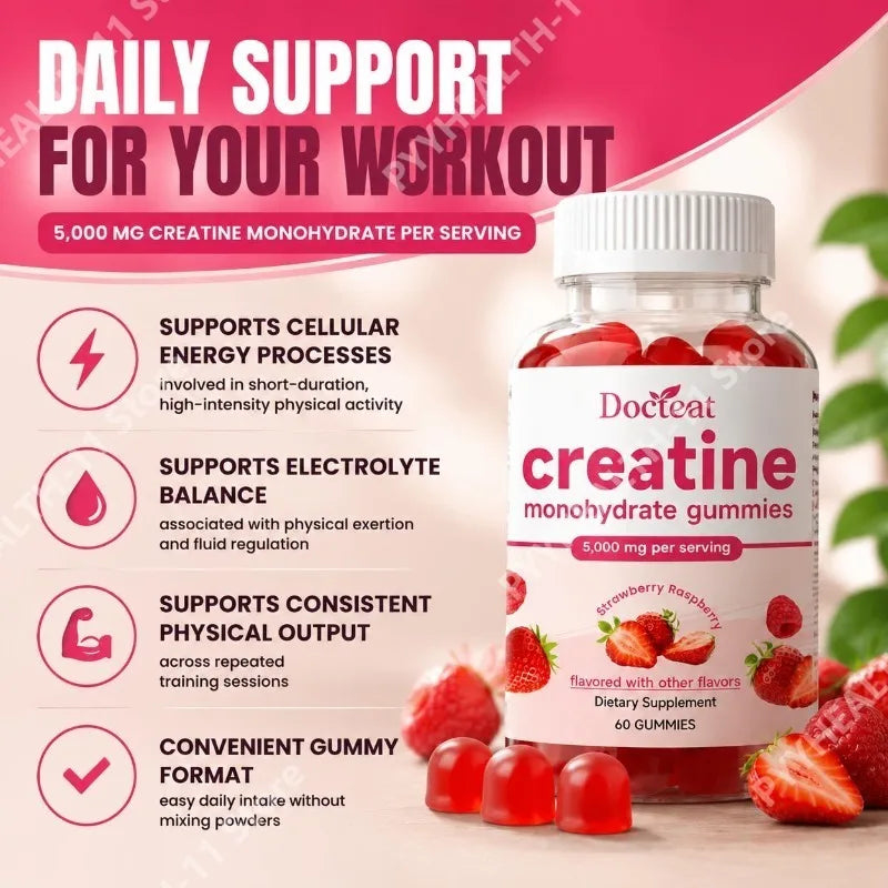 Docteat Creatine Monohydrate Gummies – 5,000mg, 60 Count