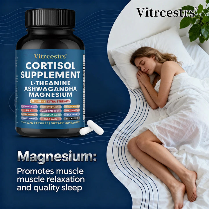 Cortisol Support Supplement - Magnesium, Supports Stress Relief, Calm Mood, Relaxation, Restful Sleep, Focus &amp; Adrenal Health