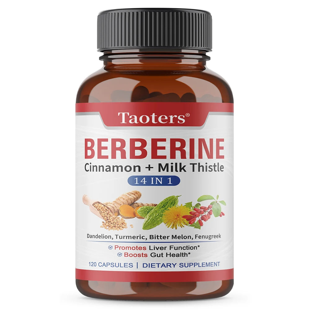 Berberine Capsules with Cinnamon, Milk Thistle, Support Cardiovascular Gut Liver Health, Balance Metabolism Boost Immunity