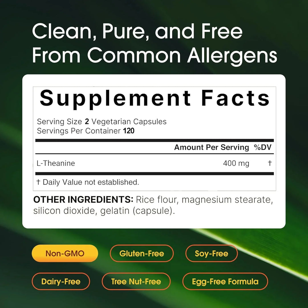 L-Theanine 400mg Supplement – Calm &amp; Relaxation Support