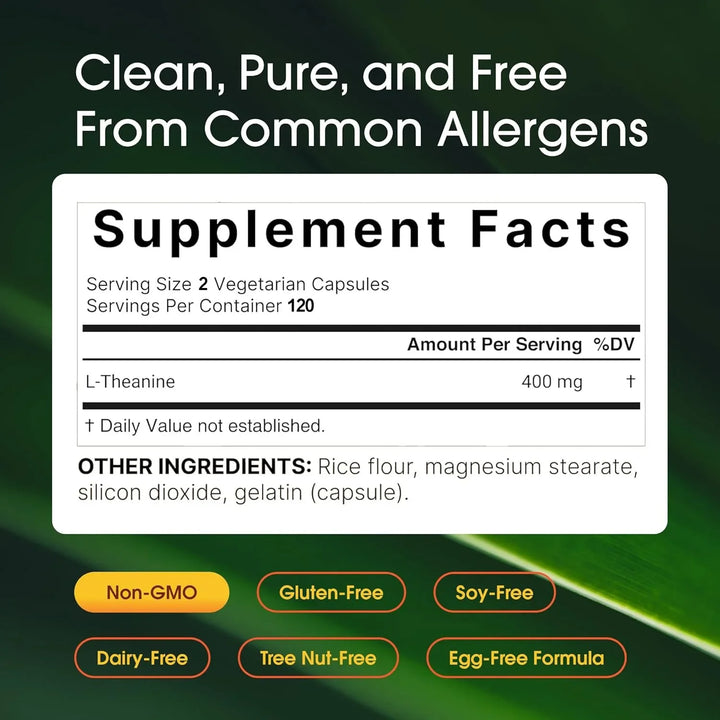 L-Theanine 400mg Supplement – Calm &amp; Relaxation Support