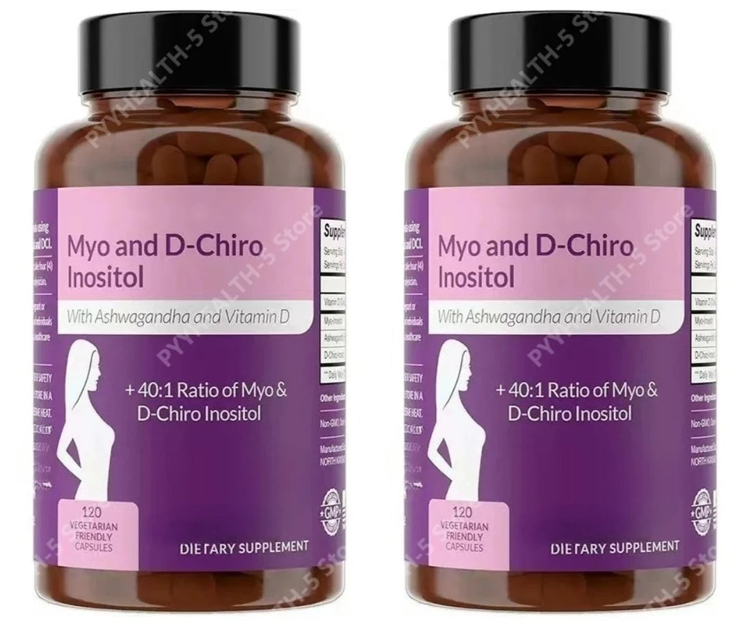 40:1 Myo-Inositol and D-Chiro Inositol Capsules, Vitamin D3 Ashwagandha, 120 Count Daily Wellness Supplement
