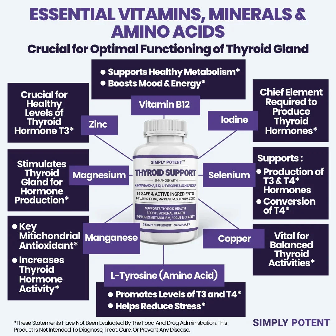 Thyroid Support and Adrenal Support Supplements for Energy, Metabolism, Cortisol Balance, and Combating Stress and Fatigue