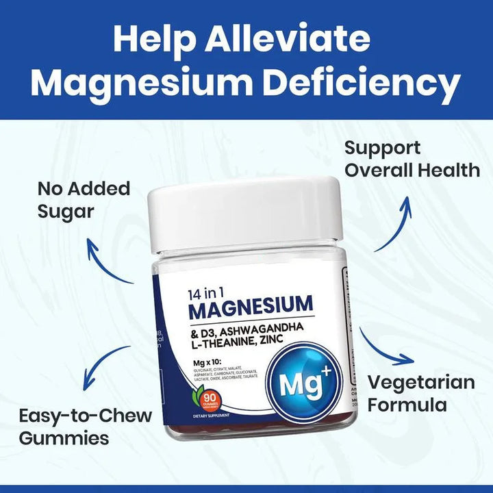14 In 1 Magnesium Gummies with Ashwagandha, L-Theanine, D3 &amp; Zinc – Cortisol Supplements Promote Healthy Sleep