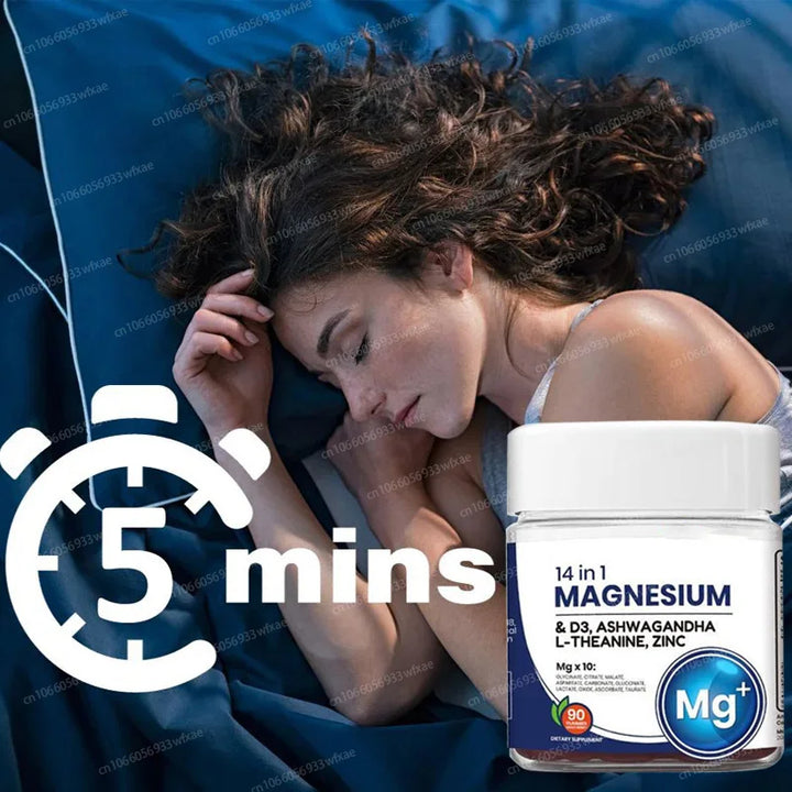 14 In 1 Magnesium Gummies with Ashwagandha, L-Theanine, D3 &amp; Zinc – Cortisol Supplements Promote Healthy Sleep