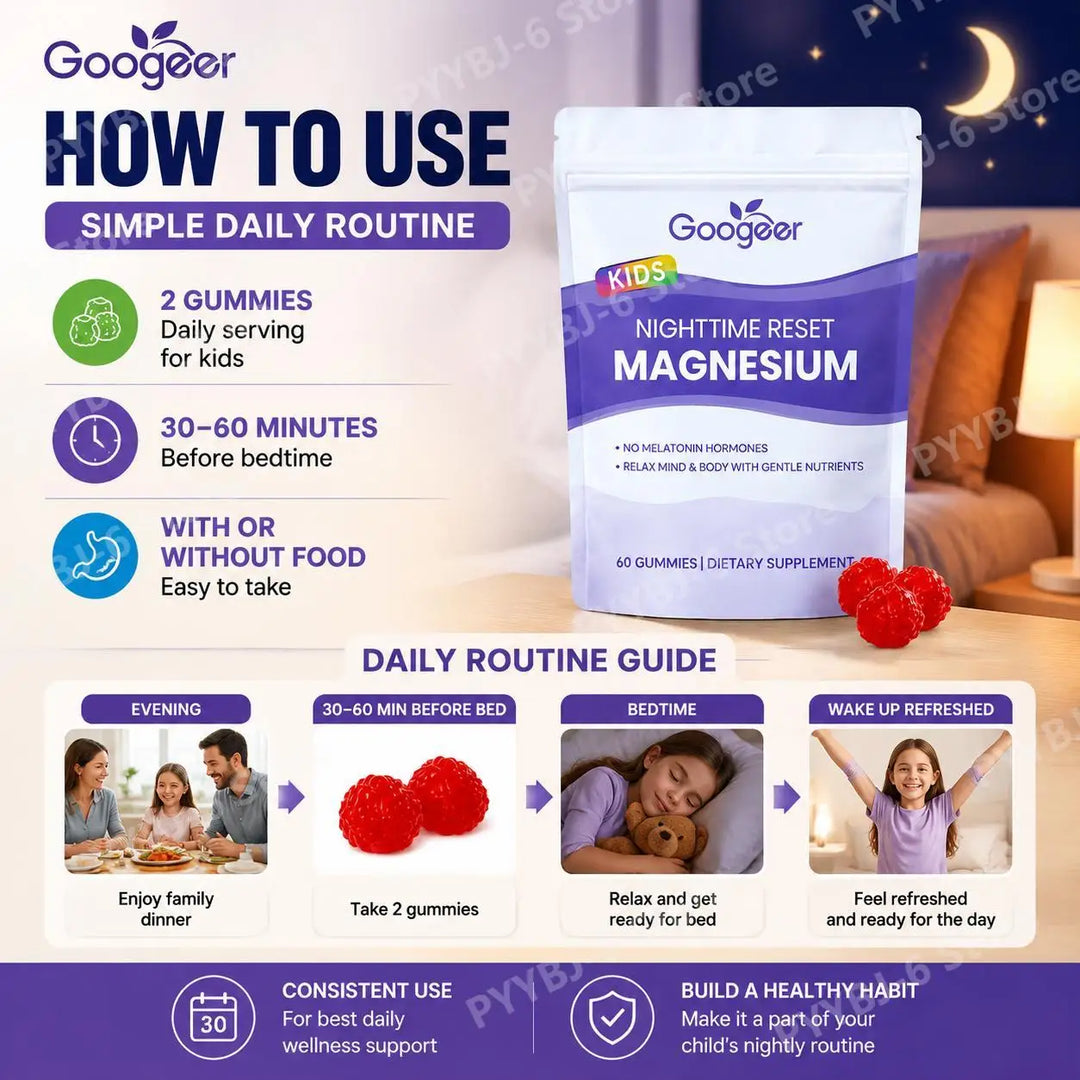 Googeer Magnesium Gummies with Saffron Extract Nighttime Relax Support Formula Magnesium Citrate 60Gummies Stress &amp;Sleep Support