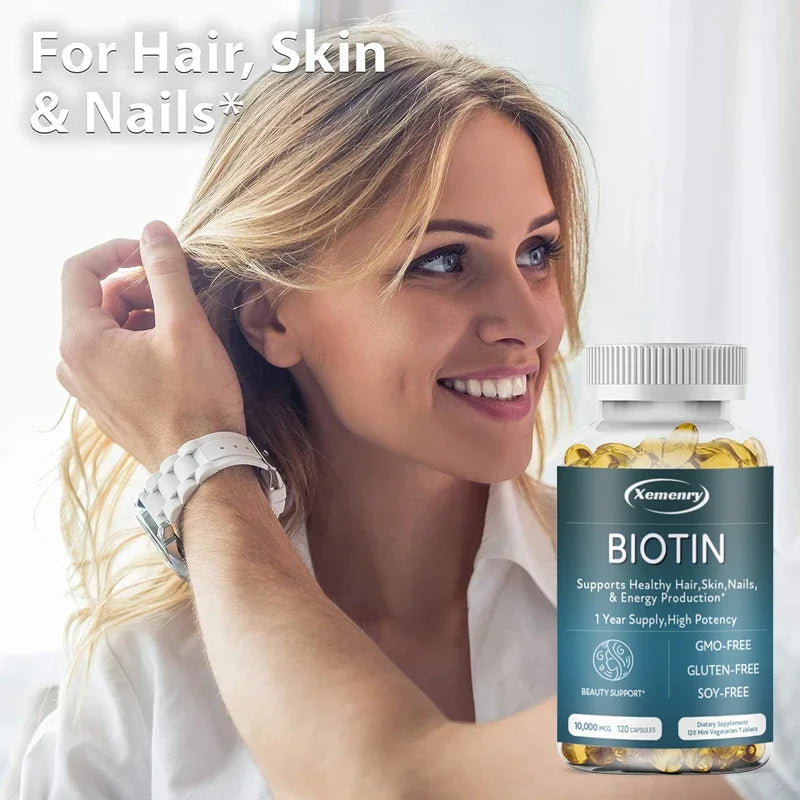 Biotin Capsules - Contains Vitamin B7 Support Supplement To Help Maintain Hair, Skin, Nails, Energy Production