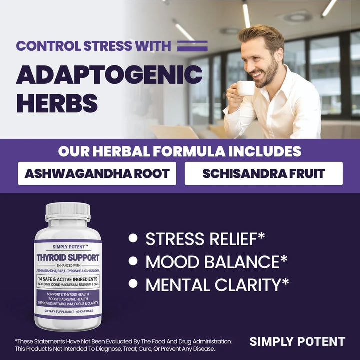 Thyroid Support and Adrenal Support Supplements for Energy, Metabolism, Cortisol Balance, and Combating Stress and Fatigue
