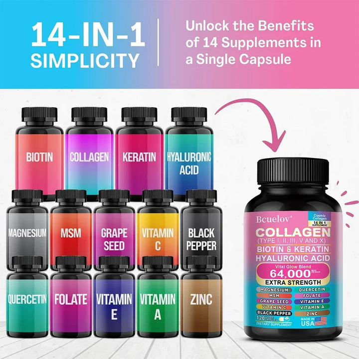 Collagen Capsules Biotin Keratin Skin Care Product Booster Anti Aging Whitening Skin Nail and Hair Care Supplement