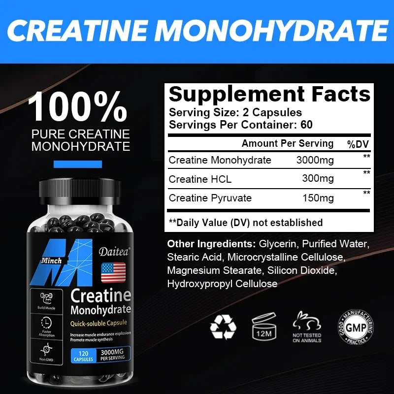 Creatine Monohydrate Supplements - Pre/Post Workout, Fitness, Strength, Muscle Building Supplements