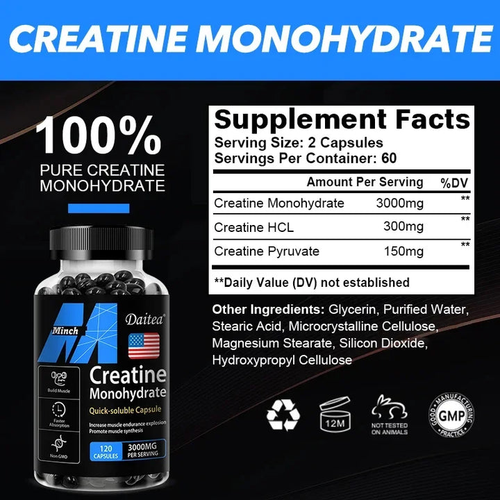 Creatine Monohydrate Supplements - Pre/Post Workout, Fitness, Strength, Muscle Building Supplements