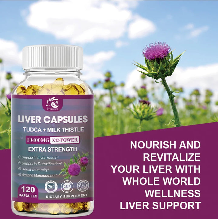 Natural Milk Thistle 19400mg Silymarin Marianum &amp; Dandelion Root Liver Health Support, 60/120 Capsules