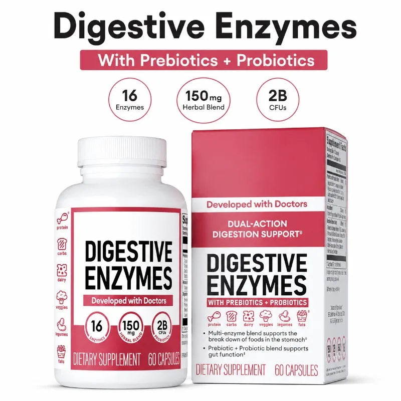 Digestive Enzymes with Probiotics &amp; Prebiotics – 60 Capsules