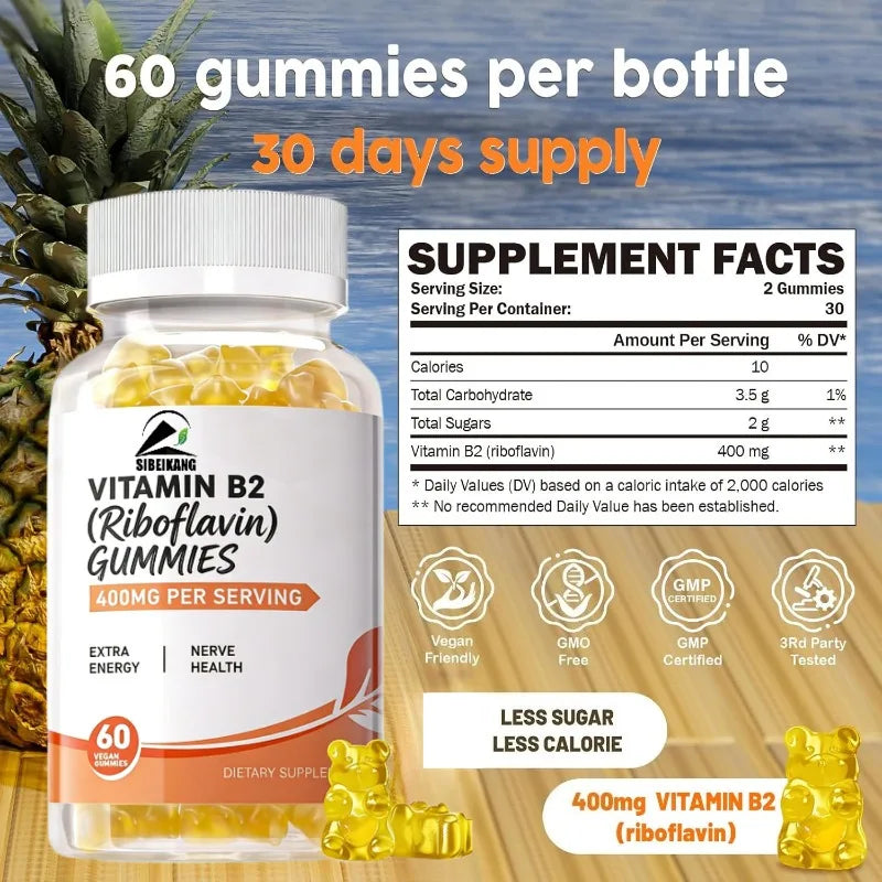 Vitamin B2 Riboflavin 400mg Gummies – 60 Count